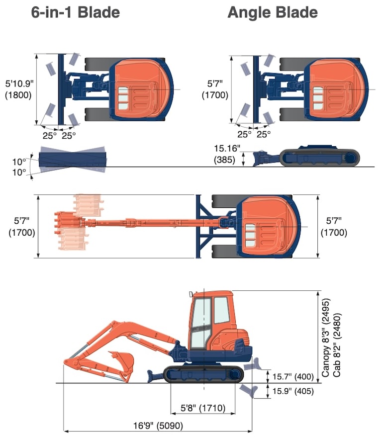 Kubota KX121-3S Compact Excavator Dimensions