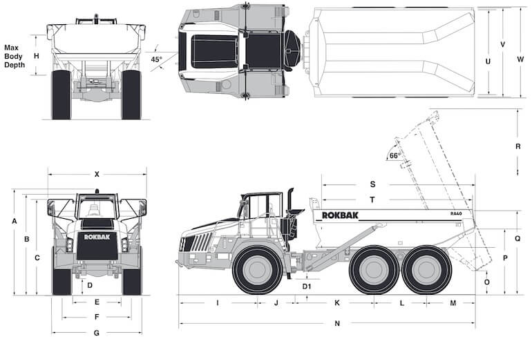 Rokbak RA40 Articulated Dump Truck Dimensions