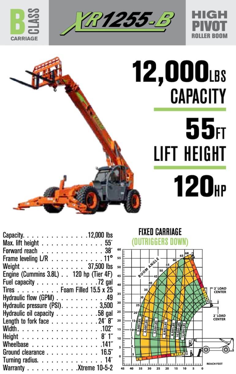 Xtreme XR1255-B Telehandler Specifications and Dimensions